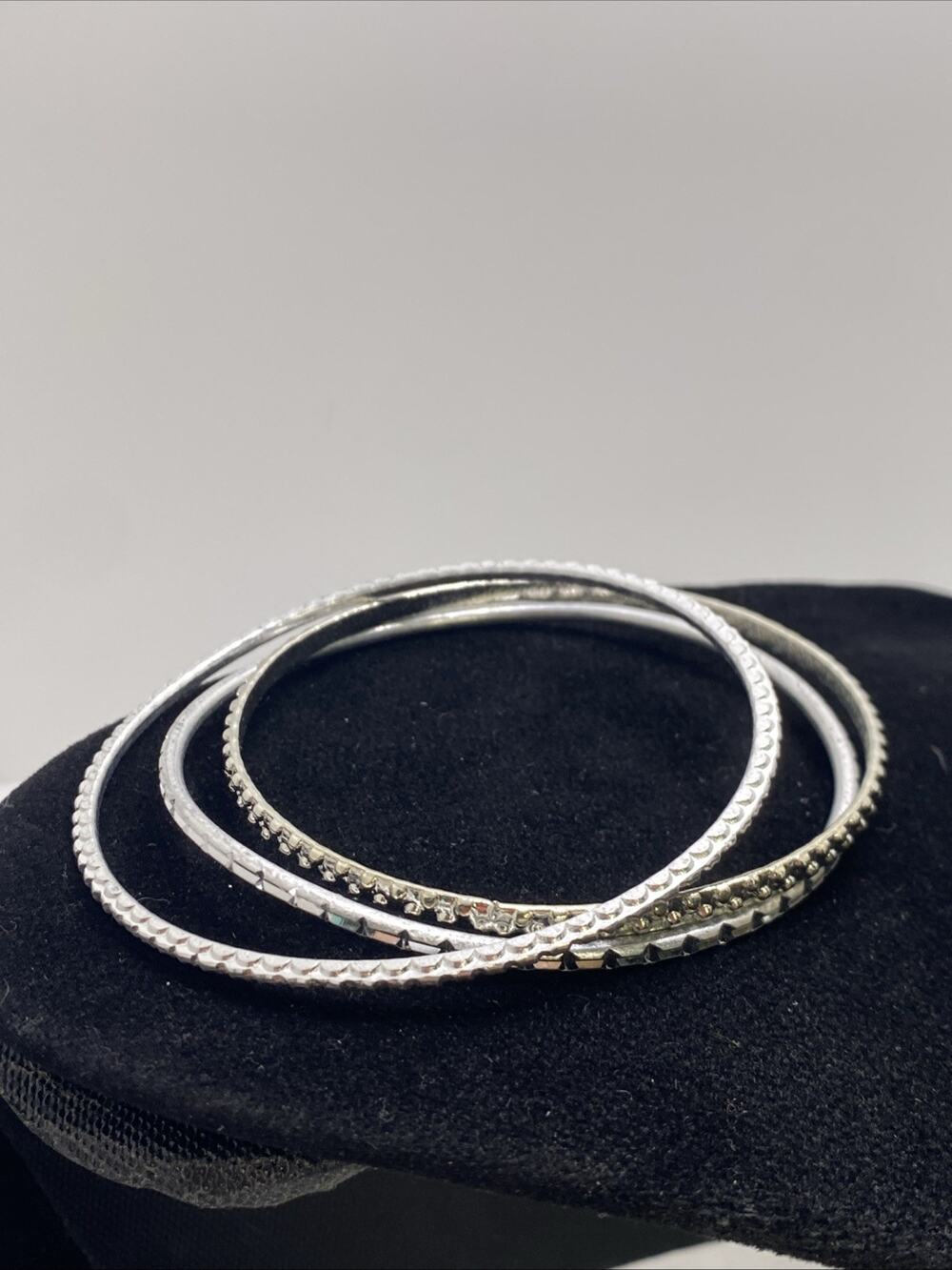 Lot Of Three Bangle Bracelets Cuff Womens Silver Cuff